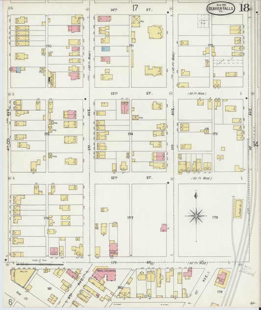 Sanborn Fire Insurance Map from Beaver Falls, Beaver County, Pennsylvania (1896), Sheet #0018 - Historic Sanborn Fire Insurance Map Print, vintage old map wall art, antique decor, genealogy gift, Pennsylvania Pennsylvania map