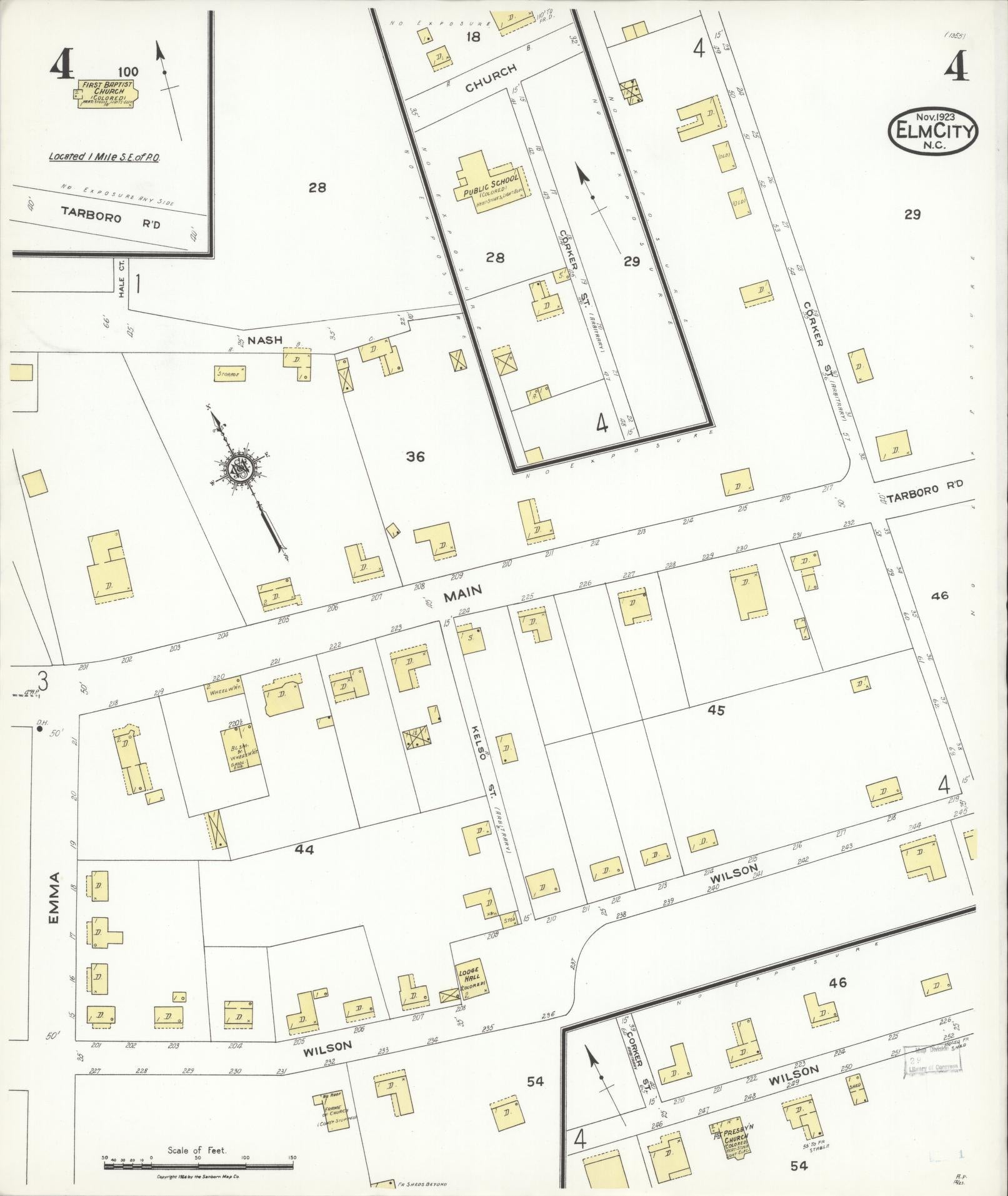 Sanborn Fire Insurance Map from Elm City, Wilson County, North Carolina (1923), Sheet #0004 - Complete Map Set gallery image, historic Sanborn map, vintage wall art, North Carolina North Carolina