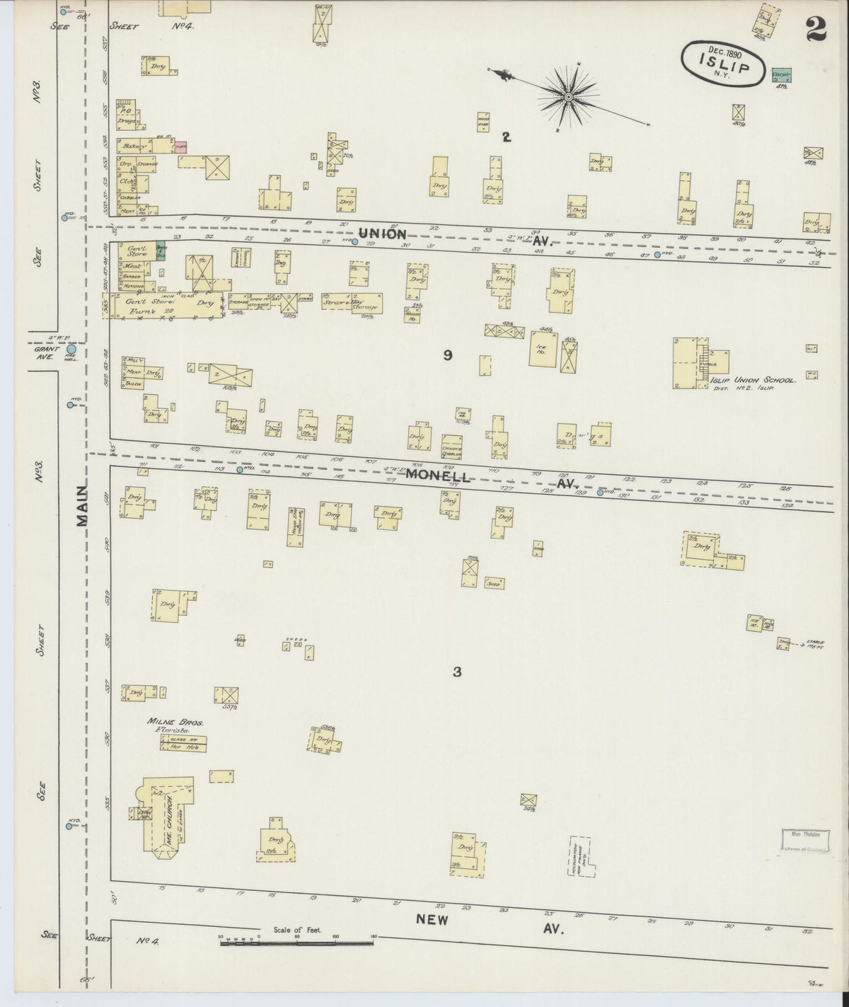 Sanborn Fire Insurance Map from Islip, Suffolk County, New York (1890), Sheet #0002 - Historic Sanborn Fire Insurance Map Print, vintage old map wall art, antique decor, genealogy gift, New York New York map