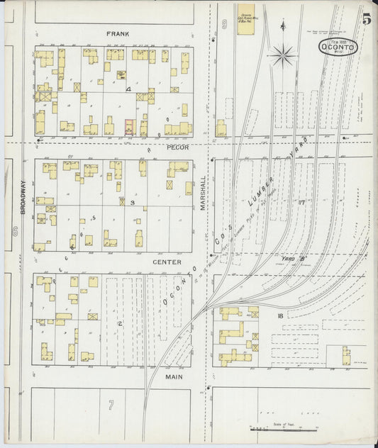 Sanborn Fire Insurance Map from Oconto, Oconto County, Wisconsin (1893), Sheet #0005 - Historic Sanborn Fire Insurance Map Print, vintage old map wall art, antique decor, genealogy gift, Wisconsin Wisconsin map