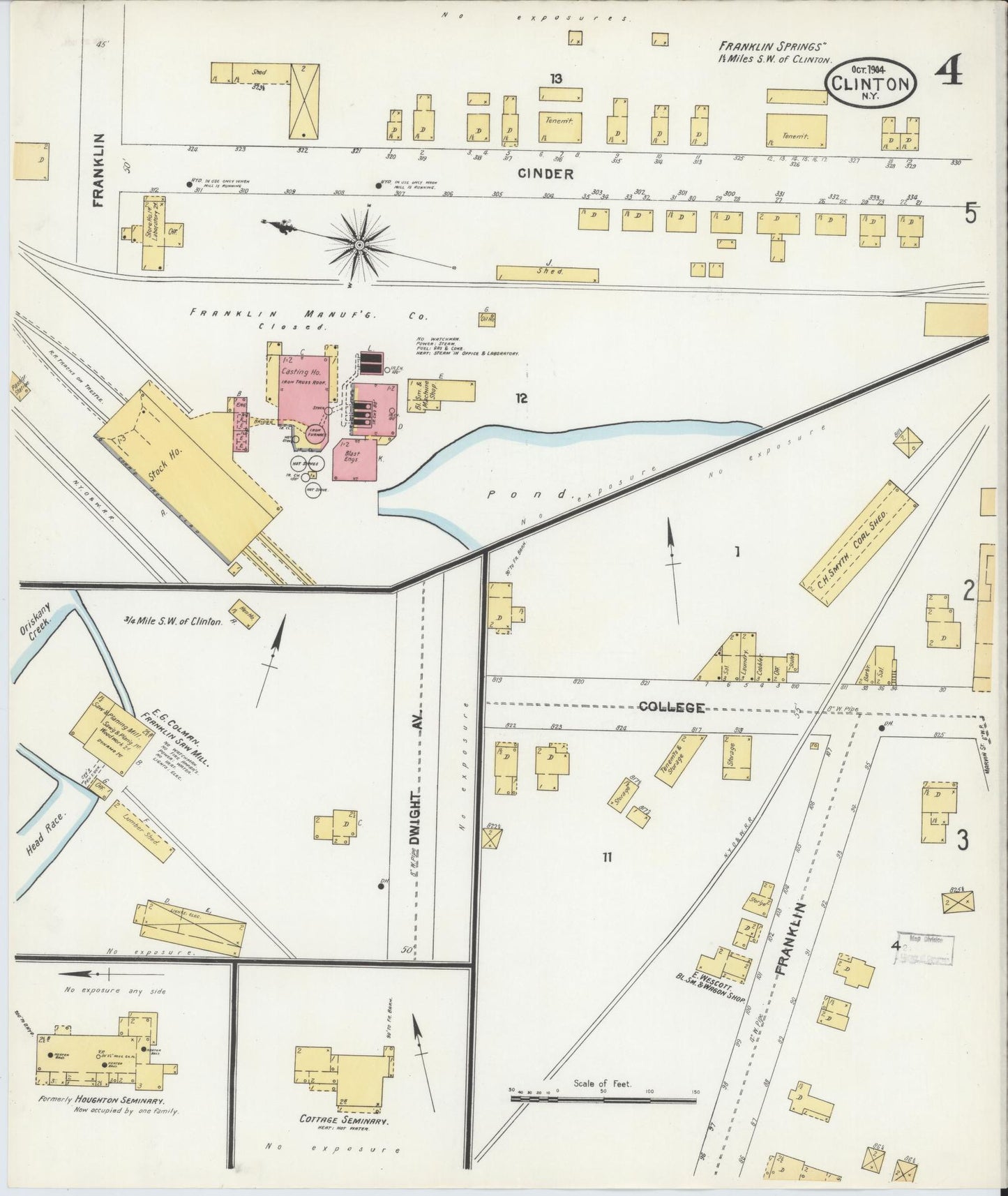Sanborn Fire Insurance Map from Clinton, Oneida County, New York (1904), Sheet #0004 - Complete Map Set gallery image, historic Sanborn map, vintage wall art, New York New York