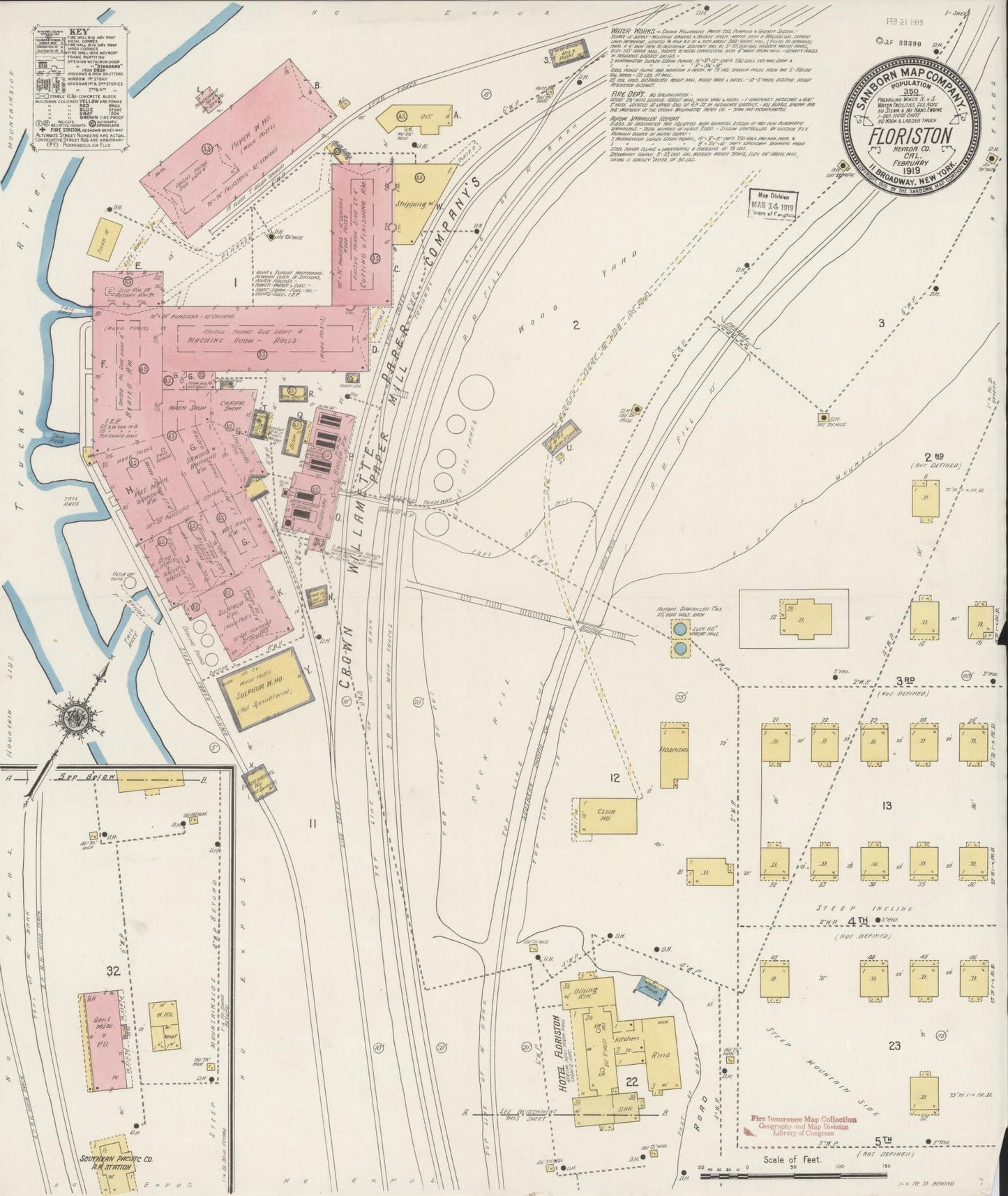 Sanborn Fire Insurance Map from Floriston, Nevada County, California (1919), Sheet #0001 - Historic Sanborn Fire Insurance Map Print, vintage old map wall art, antique decor, genealogy gift, California California map