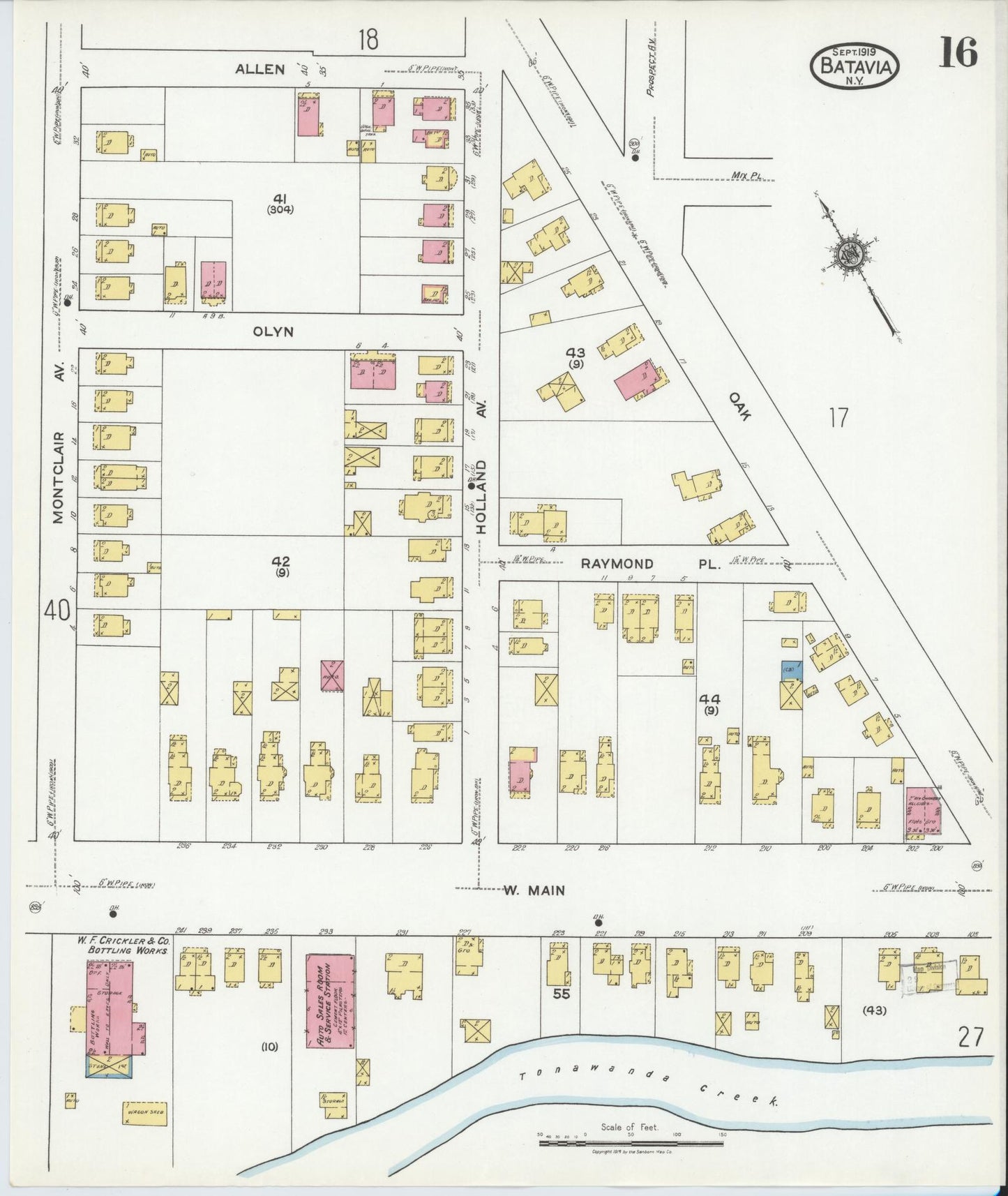 Sanborn Fire Insurance Map from Batavia, Genesee County, New York (1919), Sheet #0016 - Historic Sanborn Fire Insurance Map Print, vintage old map wall art, antique decor, genealogy gift, New York New York map