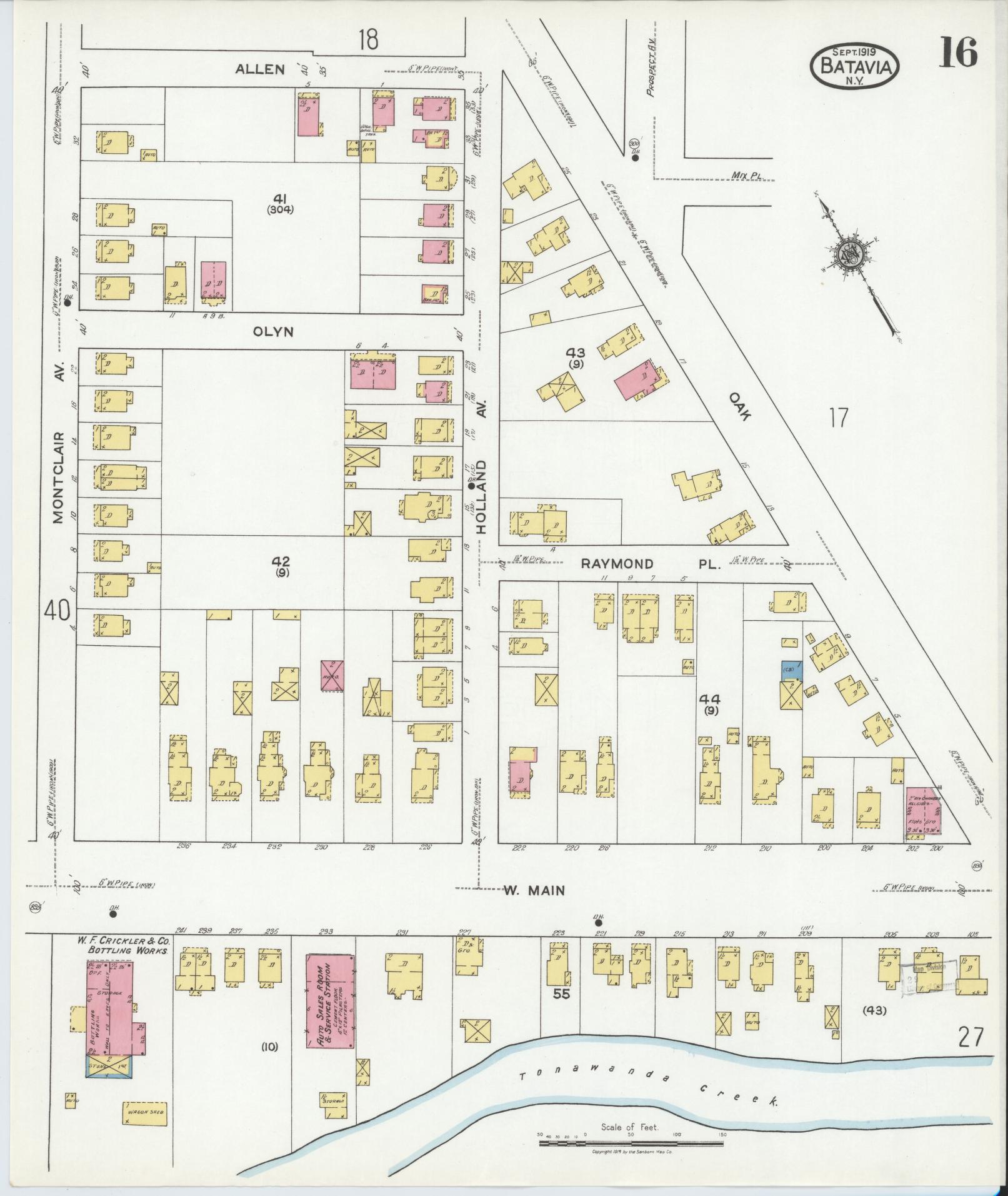 Sanborn Fire Insurance Map from Batavia, Genesee County, New York (1919), Sheet #0016 - Historic Sanborn Fire Insurance Map Print, vintage old map wall art, antique decor, genealogy gift, New York New York map