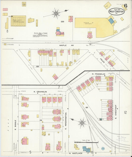 Sanborn Fire Insurance Map from West Chester, Chester County, Pennsylvania (1909), Sheet #0006 - Historic Sanborn Fire Insurance Map Print, vintage old map wall art, antique decor, genealogy gift, Pennsylvania Pennsylvania map