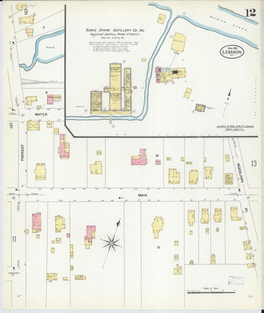 Sanborn Fire Insurance Map from Lebanon, Marion County, Kentucky (1908), Sheet #0012 - Historic Sanborn Fire Insurance Map Print, vintage old map wall art, antique decor, genealogy gift, Kentucky Kentucky map