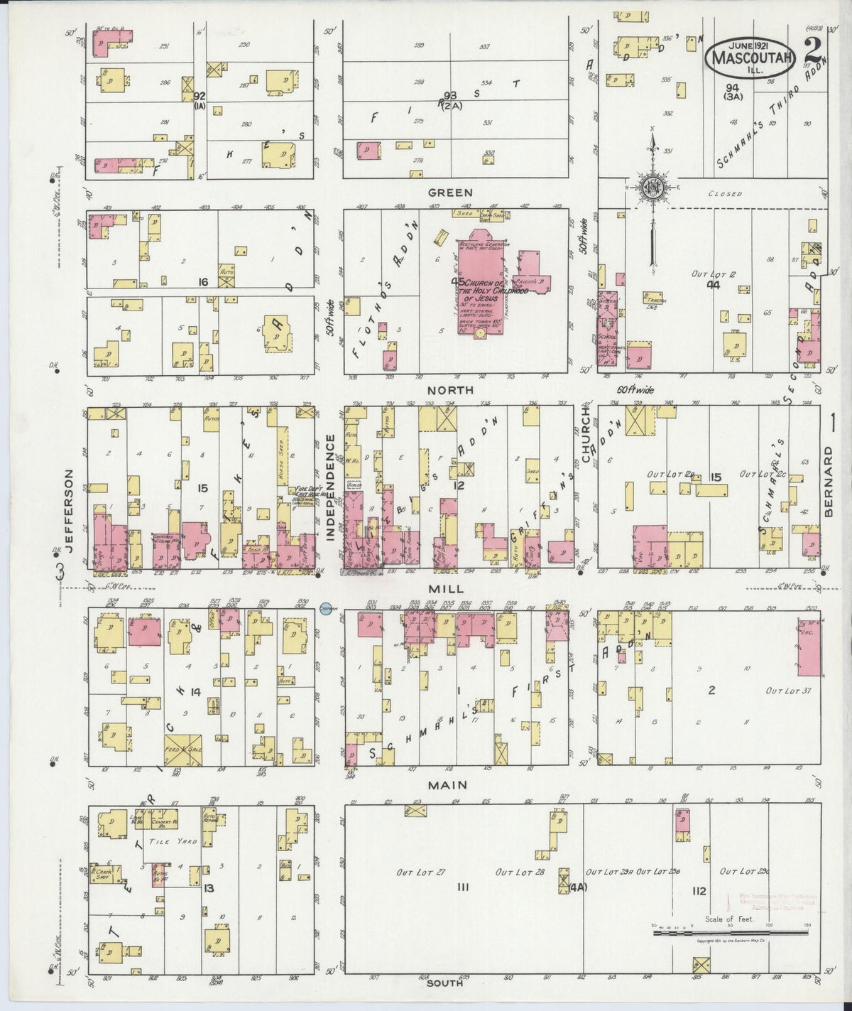 Sanborn Fire Insurance Map from Mascoutah, Saint Clair County, Illinois (1921), Sheet #0002 - Historic Sanborn Fire Insurance Map Print, vintage old map wall art, antique decor, genealogy gift, Illinois Illinois map