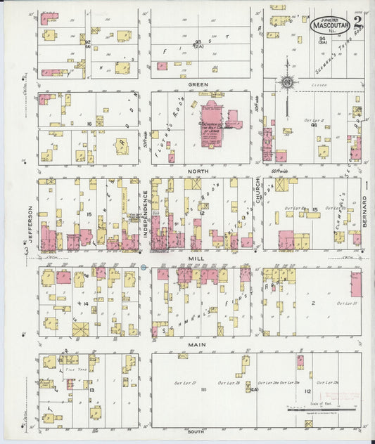 Sanborn Fire Insurance Map from Mascoutah, Saint Clair County, Illinois (1921), Sheet #0002 - Historic Sanborn Fire Insurance Map Print, vintage old map wall art, antique decor, genealogy gift, Illinois Illinois map