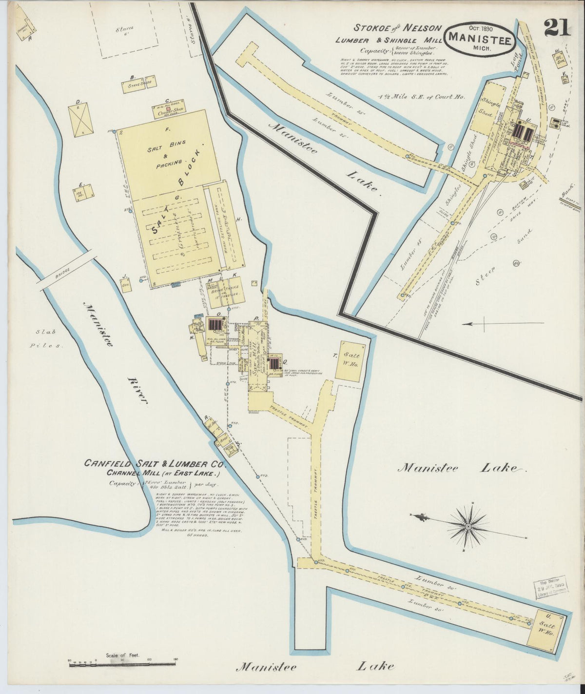 Sanborn Fire Insurance Map from Manistee, Manistee County, Michigan (1890), Sheet #0021 - Historic Sanborn Fire Insurance Map Print, vintage old map wall art, antique decor, genealogy gift, Michigan Michigan map