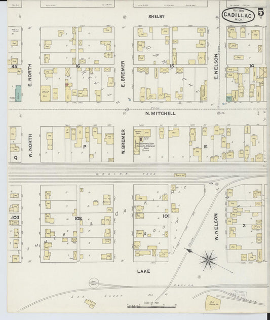 Sanborn Fire Insurance Map from Cadillac, Wexford County, Michigan (1890), Sheet #0005 - Historic Sanborn Fire Insurance Map Print, vintage old map wall art, antique decor, genealogy gift, Michigan Michigan map