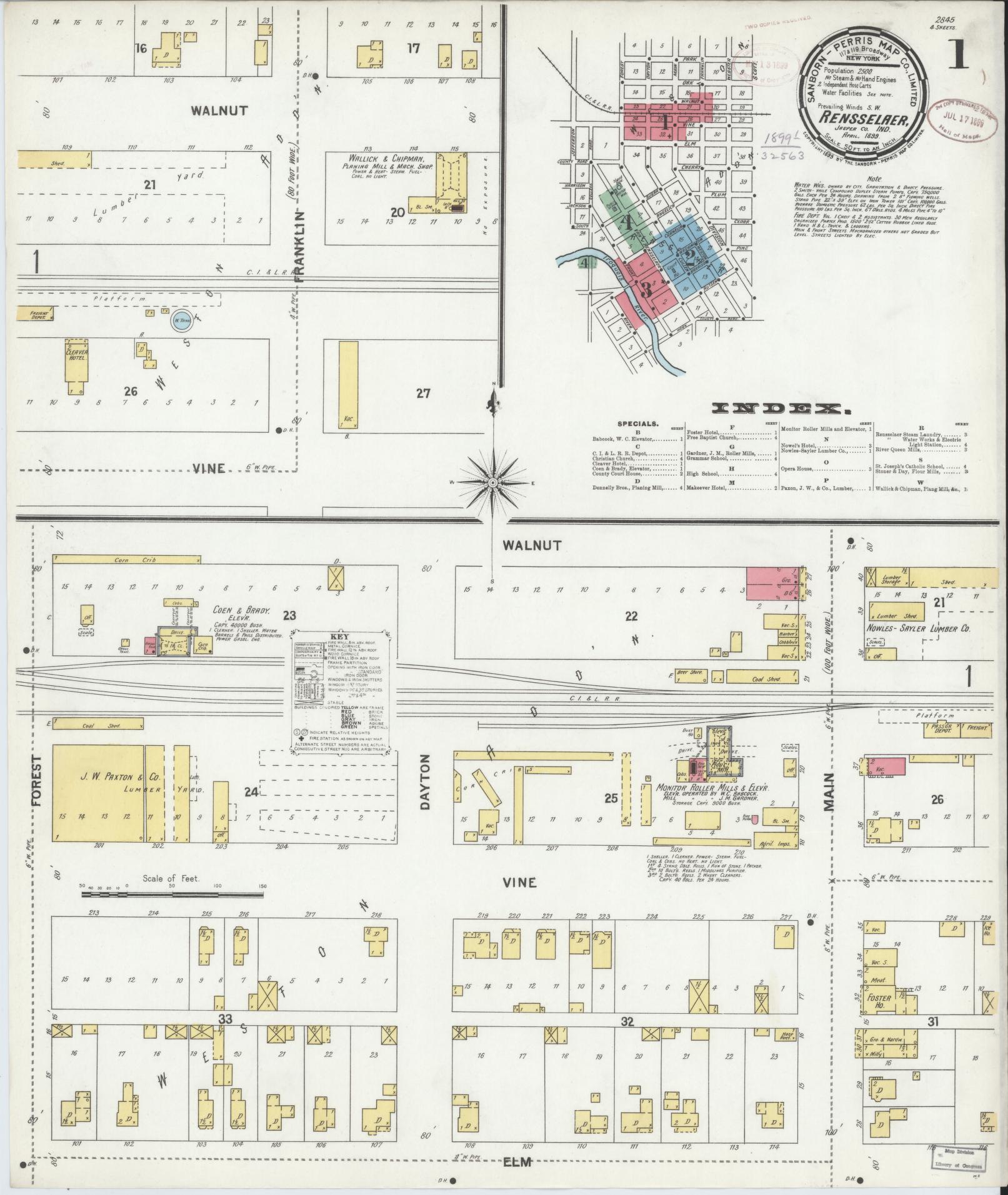 Sanborn Fire Insurance Map from Rensselaer, Jasper County, Indiana (1899), Sheet #0001 - Complete Map Set gallery image, historic Sanborn map, vintage wall art, Indiana Indiana
