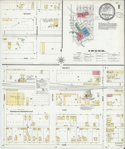 Sanborn Fire Insurance Map from Rensselaer, Jasper County, Indiana (1899), Sheet #0001 - Complete Map Set gallery image, historic Sanborn map, vintage wall art, Indiana Indiana