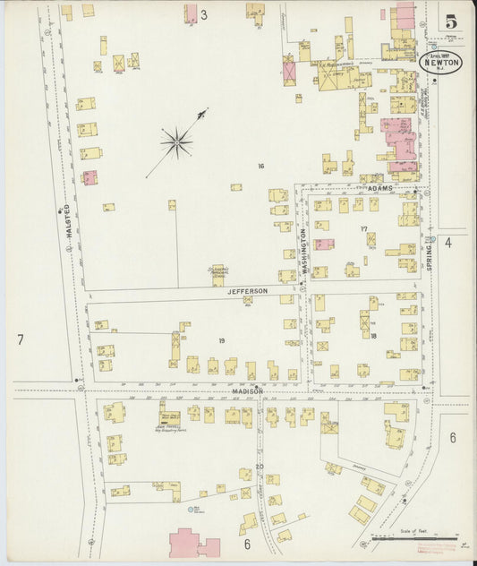 Sanborn Fire Insurance Map from Newton, Sussex County, New Jersey (1897), Sheet #0005 - Historic Sanborn Fire Insurance Map Print, vintage old map wall art, antique decor, genealogy gift, New Jersey New Jersey map