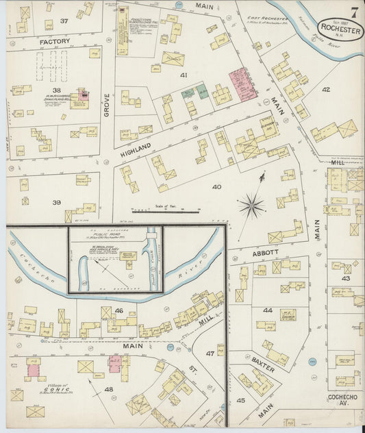 Sanborn Fire Insurance Map from Rochester, Strafford County, New Hampshire (1887), Sheet #0007 - Historic Sanborn Fire Insurance Map Print, vintage old map wall art, antique decor, genealogy gift, New Hampshire New Hampshire map