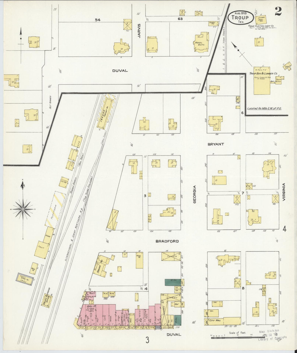 Sanborn Fire Insurance Map from Troup, Smith County, Texas (1909), Sheet #0002 - Historic Sanborn Fire Insurance Map Print, vintage old map wall art, antique decor, genealogy gift, Texas Texas map