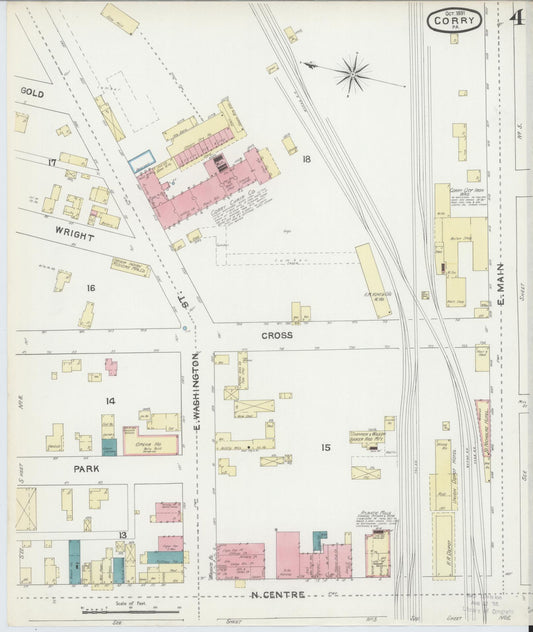 Sanborn Fire Insurance Map from Corry, Erie County, Pennsylvania (1891), Sheet #0004 - Historic Sanborn Fire Insurance Map Print, vintage old map wall art, antique decor, genealogy gift, Pennsylvania Pennsylvania map