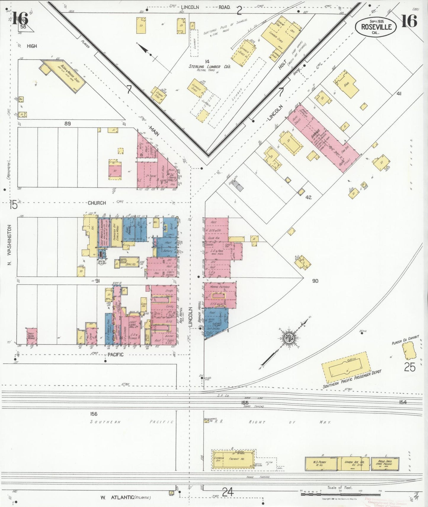 Sanborn Fire Insurance Map from Roseville, Placer County, California (1925), Sheet #0016 - Complete Map Set gallery image, historic Sanborn map, vintage wall art, California California