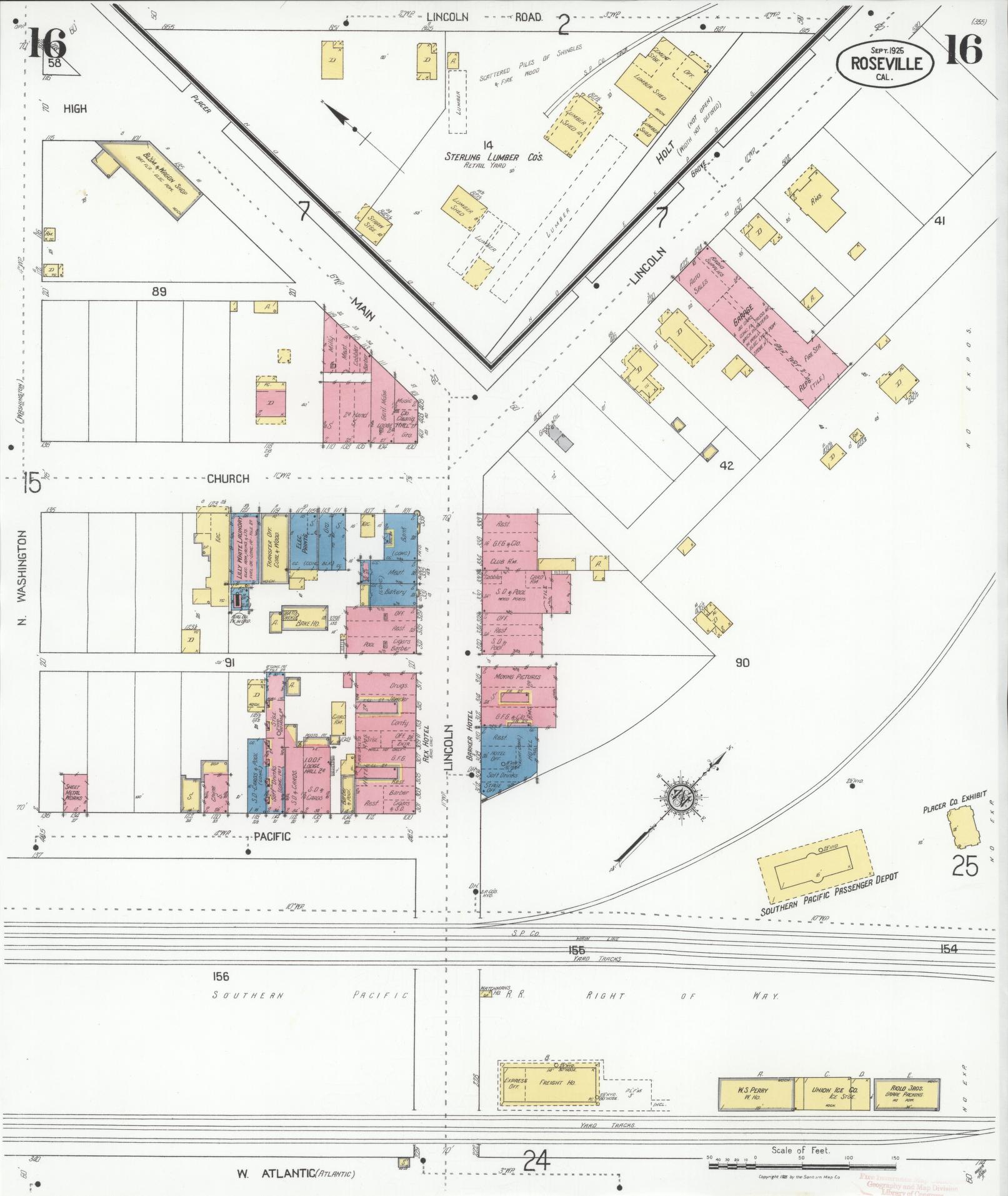 Sanborn Fire Insurance Map from Roseville, Placer County, California (1925), Sheet #0016 - Complete Map Set gallery image, historic Sanborn map, vintage wall art, California California