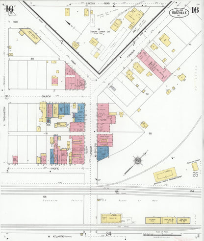Sanborn Fire Insurance Map from Roseville, Placer County, California (1925), Sheet #0016 - Complete Map Set gallery image, historic Sanborn map, vintage wall art, California California