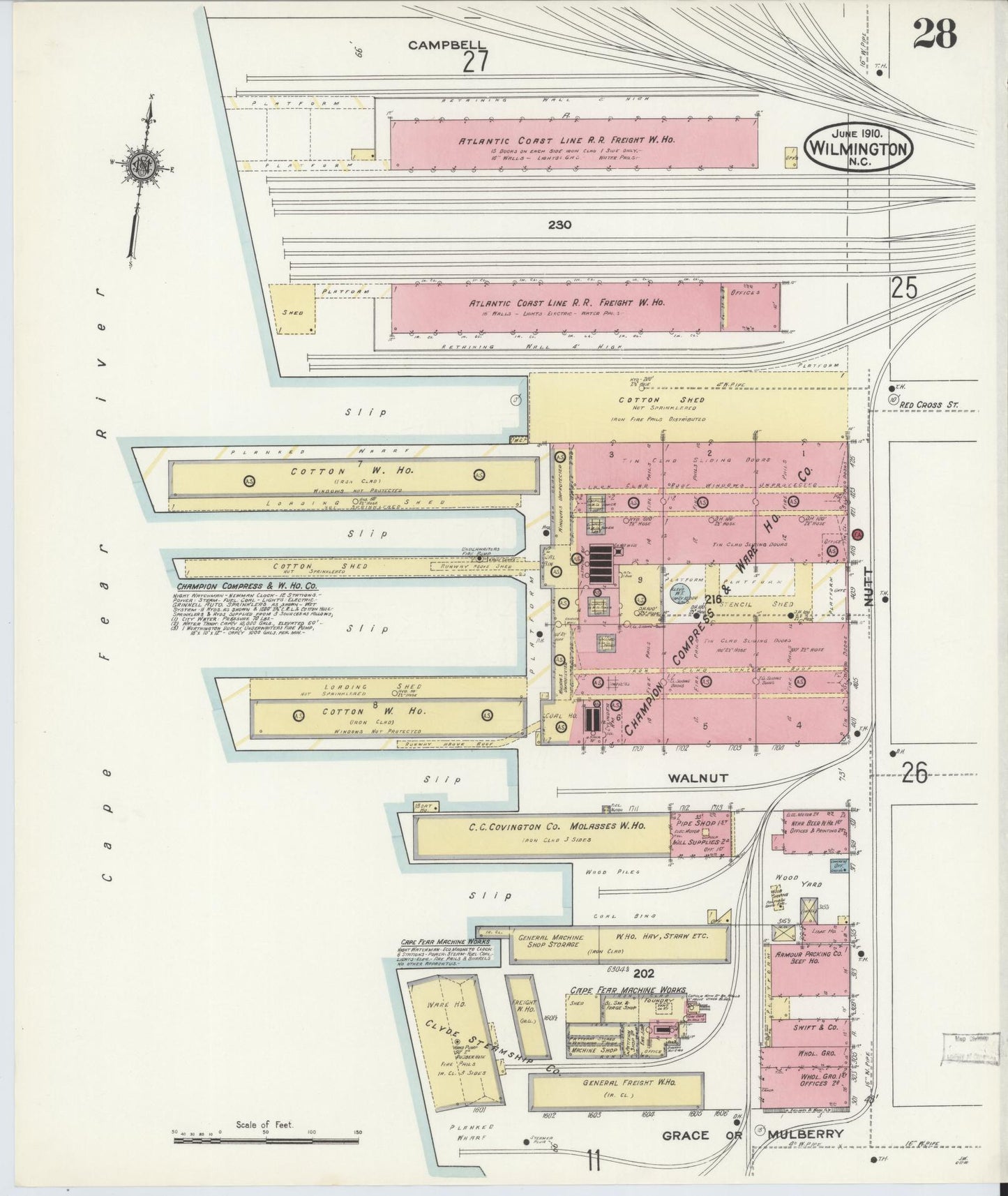 Sanborn Fire Insurance Map from Wilmington, New Hanover County, North Carolina (1910), Sheet #0028 - Complete Map Set gallery image, historic Sanborn map, vintage wall art, North Carolina North Carolina