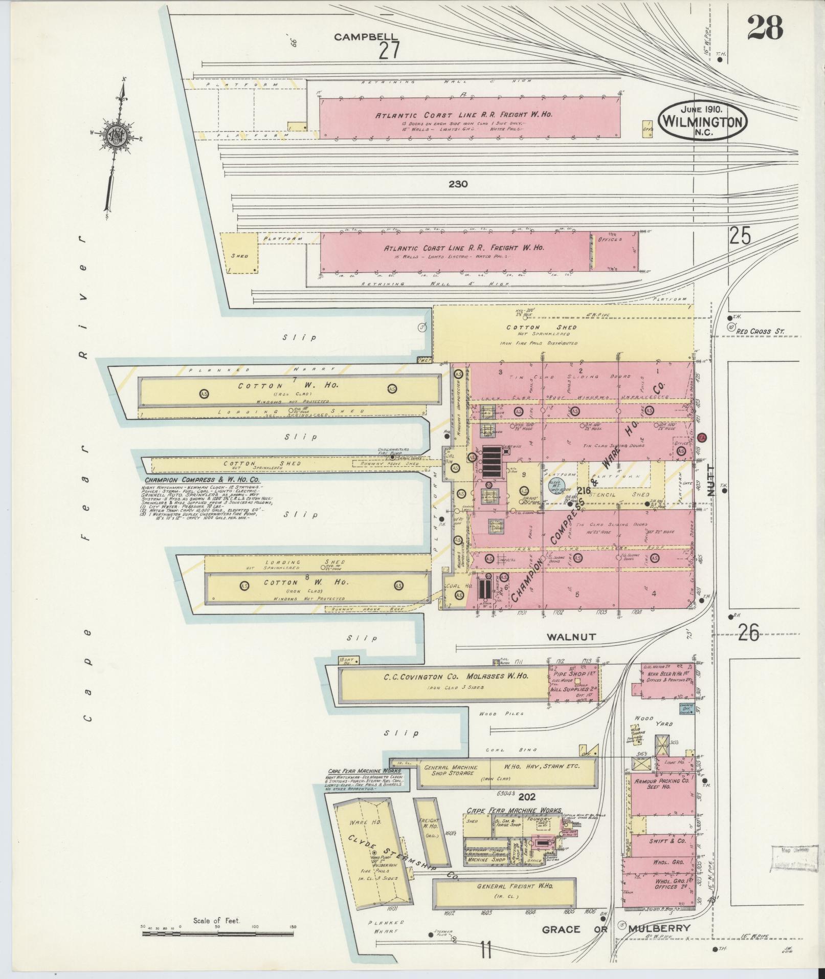 Sanborn Fire Insurance Map from Wilmington, New Hanover County, North Carolina (1910), Sheet #0028 - Complete Map Set gallery image, historic Sanborn map, vintage wall art, North Carolina North Carolina