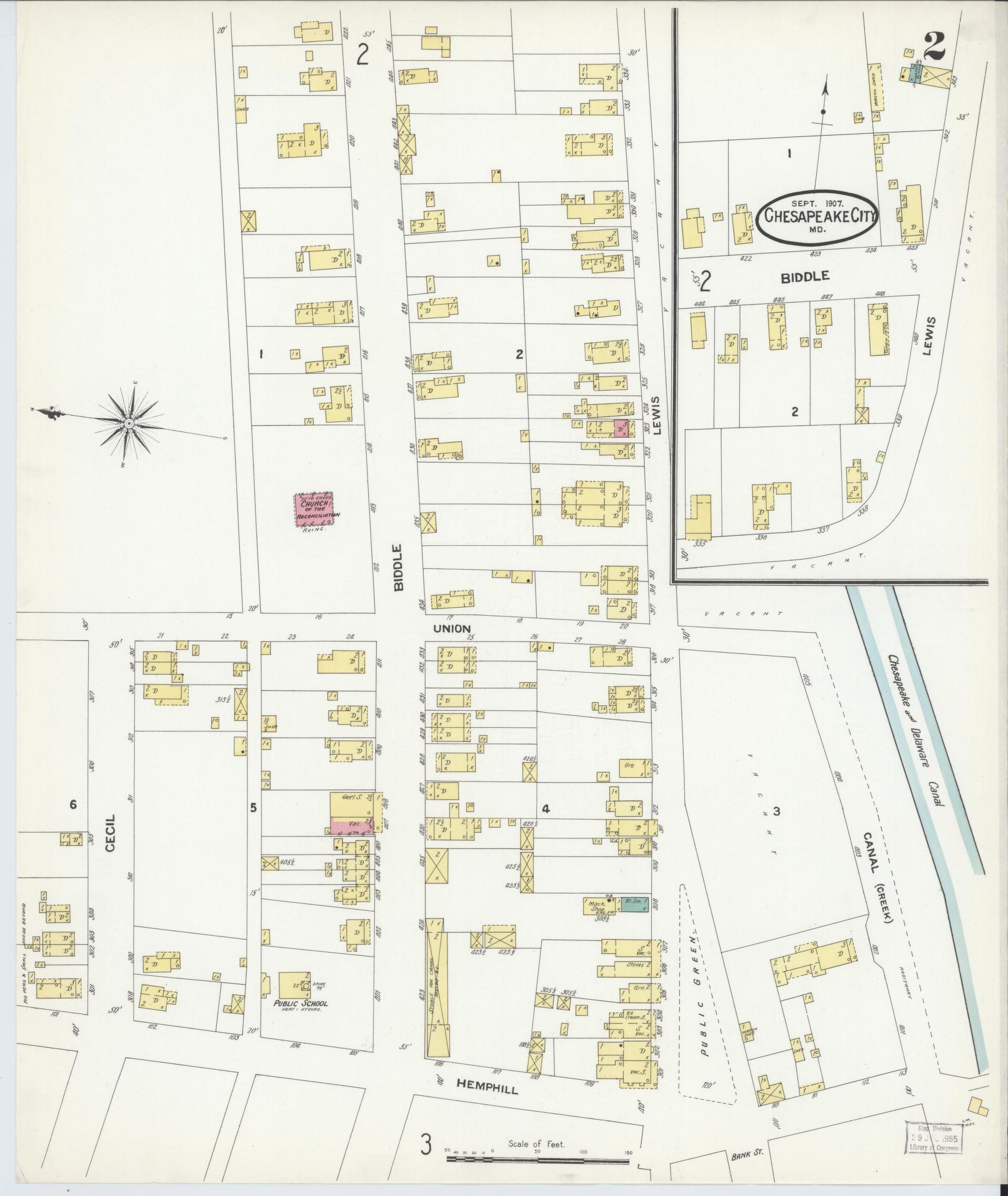 Sanborn Fire Insurance Map from Chesapeake City, Cecil County, Maryland (1907), Sheet #0002 - Complete Map Set gallery image, historic Sanborn map, vintage wall art, Maryland Maryland