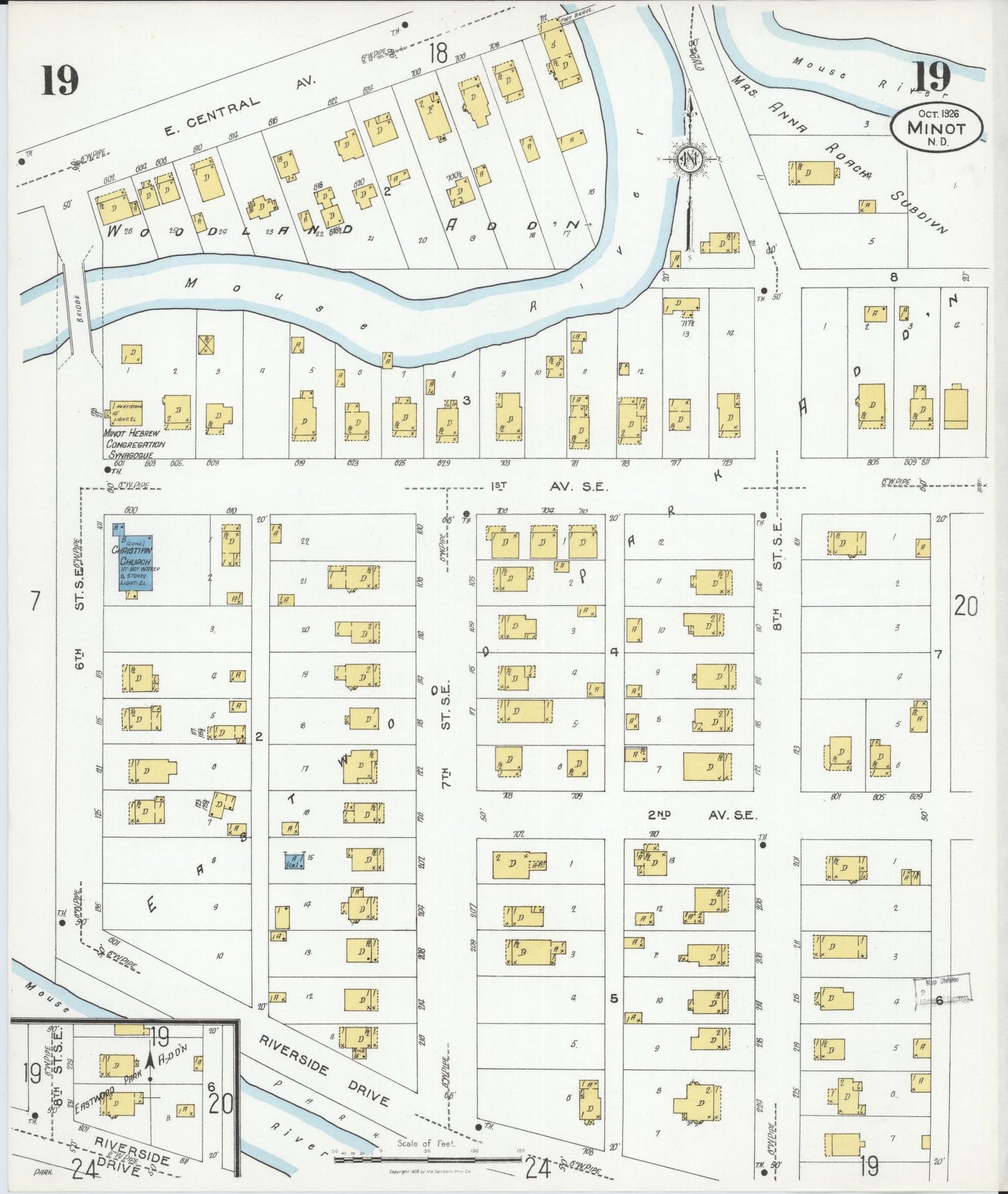 Sanborn Fire Insurance Map from Minot, Ward County, North Dakota (1926), Sheet #0019 - Complete Map Set gallery image, historic Sanborn map, vintage wall art, North Dakota North Dakota
