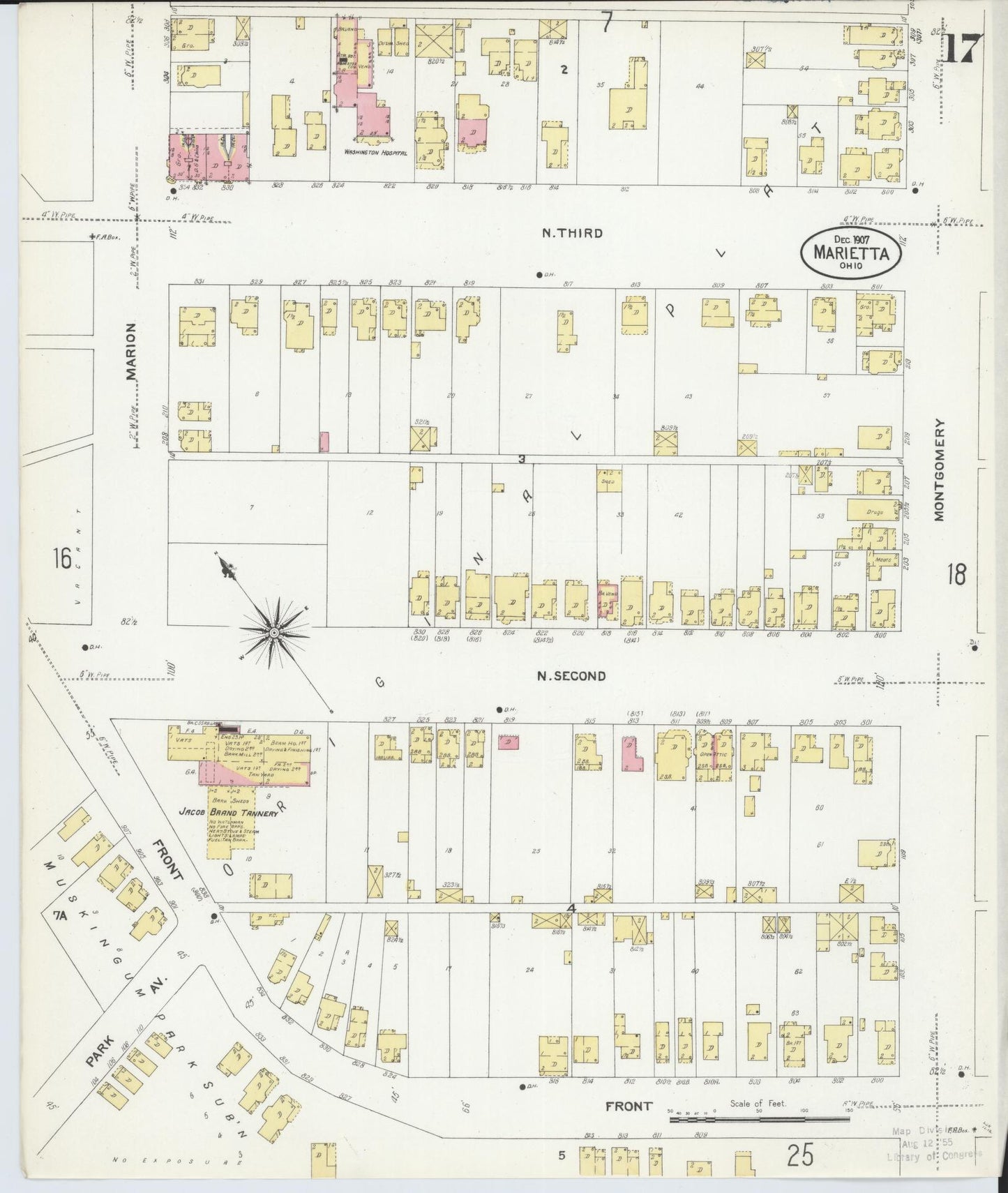 Sanborn Fire Insurance Map from Marietta, Washington County, Ohio (1907), Sheet #0017 - Historic Sanborn Fire Insurance Map Print, vintage old map wall art, antique decor, genealogy gift, Ohio Ohio map