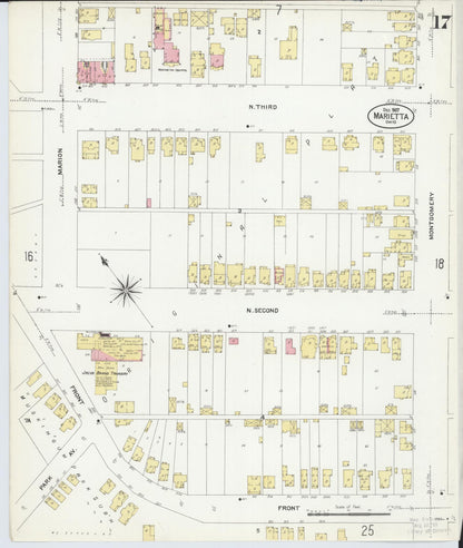 Sanborn Fire Insurance Map from Marietta, Washington County, Ohio (1907), Sheet #0017 - Historic Sanborn Fire Insurance Map Print, vintage old map wall art, antique decor, genealogy gift, Ohio Ohio map