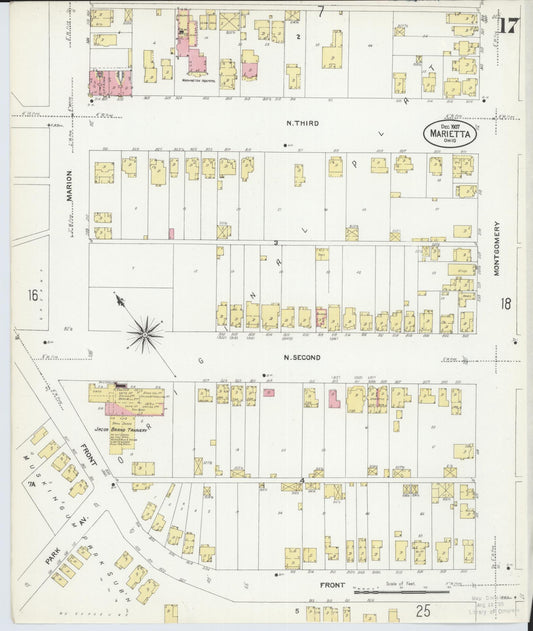 Sanborn Fire Insurance Map from Marietta, Washington County, Ohio (1907), Sheet #0017 - Historic Sanborn Fire Insurance Map Print, vintage old map wall art, antique decor, genealogy gift, Ohio Ohio map