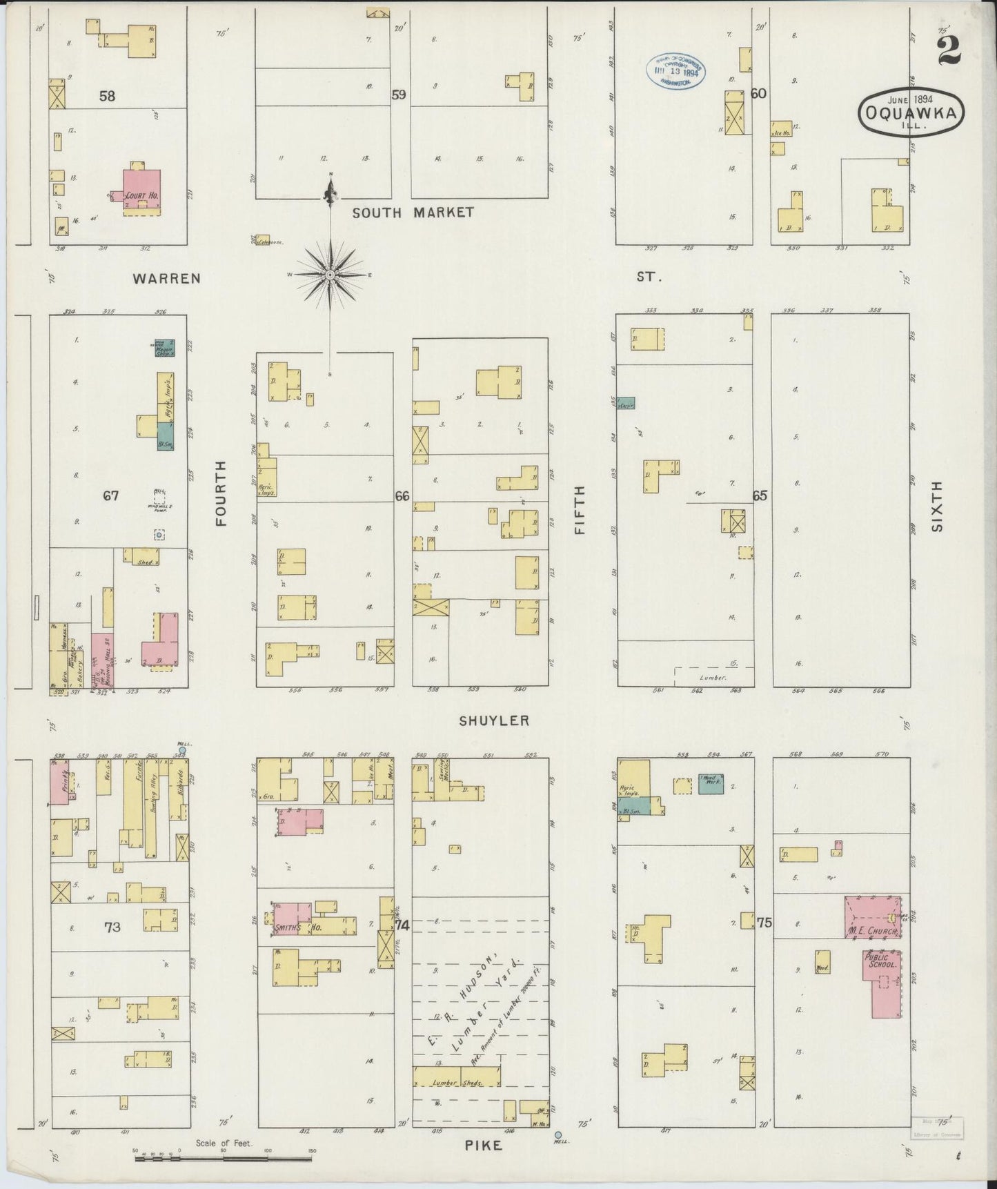 Sanborn Fire Insurance Map from Oquawka, Henderson County, Illinois (1894), Sheet #0002 - Complete Map Set gallery image, historic Sanborn map, vintage wall art, Illinois Illinois