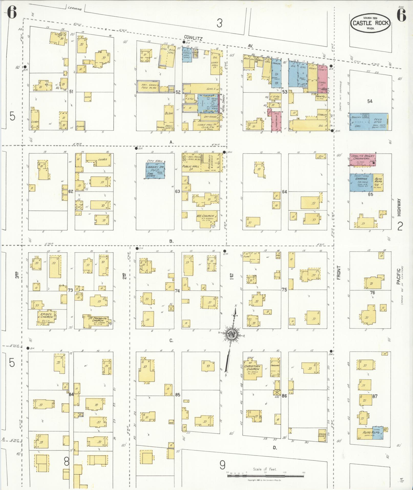 Sanborn Fire Insurance Map from Castle Rock, Cowlitz County, Washington (1928), Sheet #0006 - Complete Map Set gallery image, historic Sanborn map, vintage wall art, Washington Washington