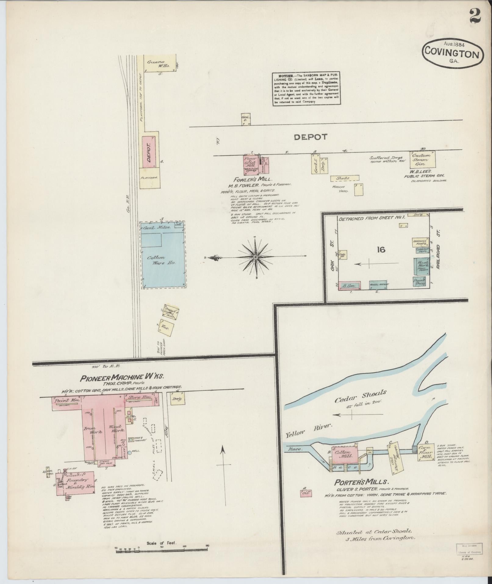 Sanborn Fire Insurance Map from Covington, Newton County, Georgia (1884), Sheet #0002 - Historic Sanborn Fire Insurance Map Print, vintage old map wall art, antique decor, genealogy gift, Georgia Georgia map