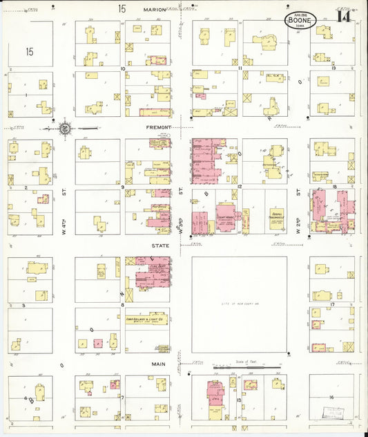 Sanborn Fire Insurance Map from Boone, Boone County, Iowa (1916), Sheet #0014 - Historic Sanborn Fire Insurance Map Print, vintage old map wall art