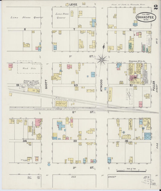 Sanborn Fire Insurance Map from Shakopee, Scott County, Minnesota (1890), Sheet #0002 - Historic Sanborn Fire Insurance Map Print, vintage old map wall art, antique decor, genealogy gift, Minnesota Minnesota map