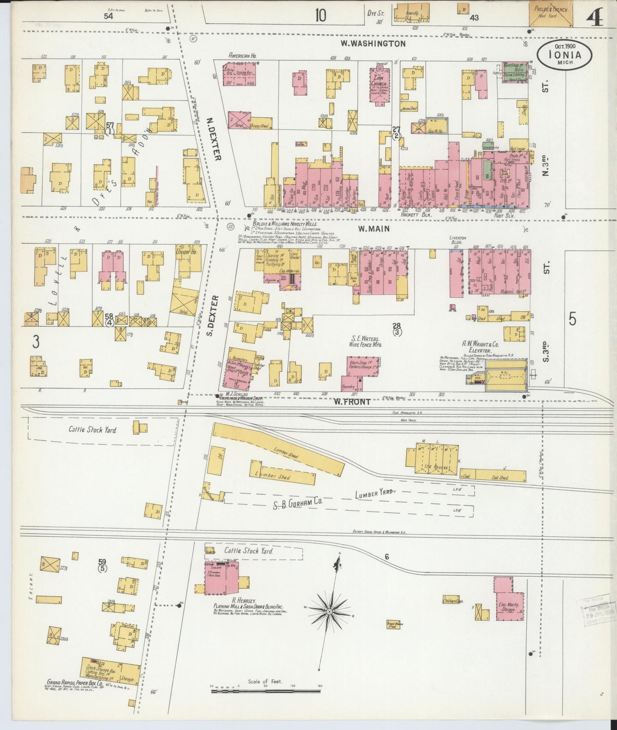 Sanborn Fire Insurance Map from Ionia, Ionia County, Michigan (1900), Sheet #0004 - Historic Sanborn Fire Insurance Map Print, vintage old map wall art, antique decor, genealogy gift, Michigan Michigan map