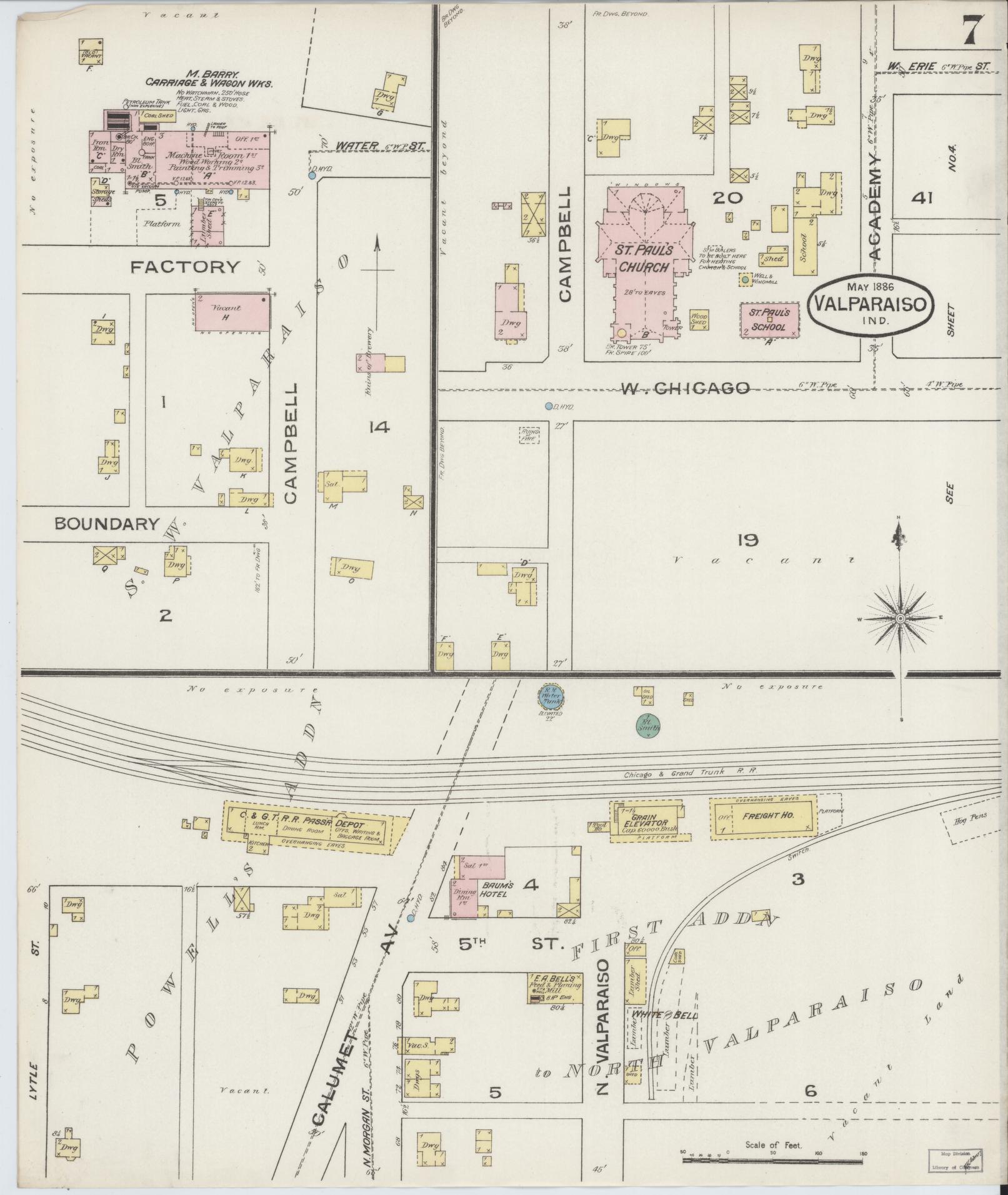 Sanborn Fire Insurance Map from Valparaiso, Porter County, Indiana (1886), Sheet #0007 - Complete Map Set gallery image, historic Sanborn map, vintage wall art, Indiana Indiana