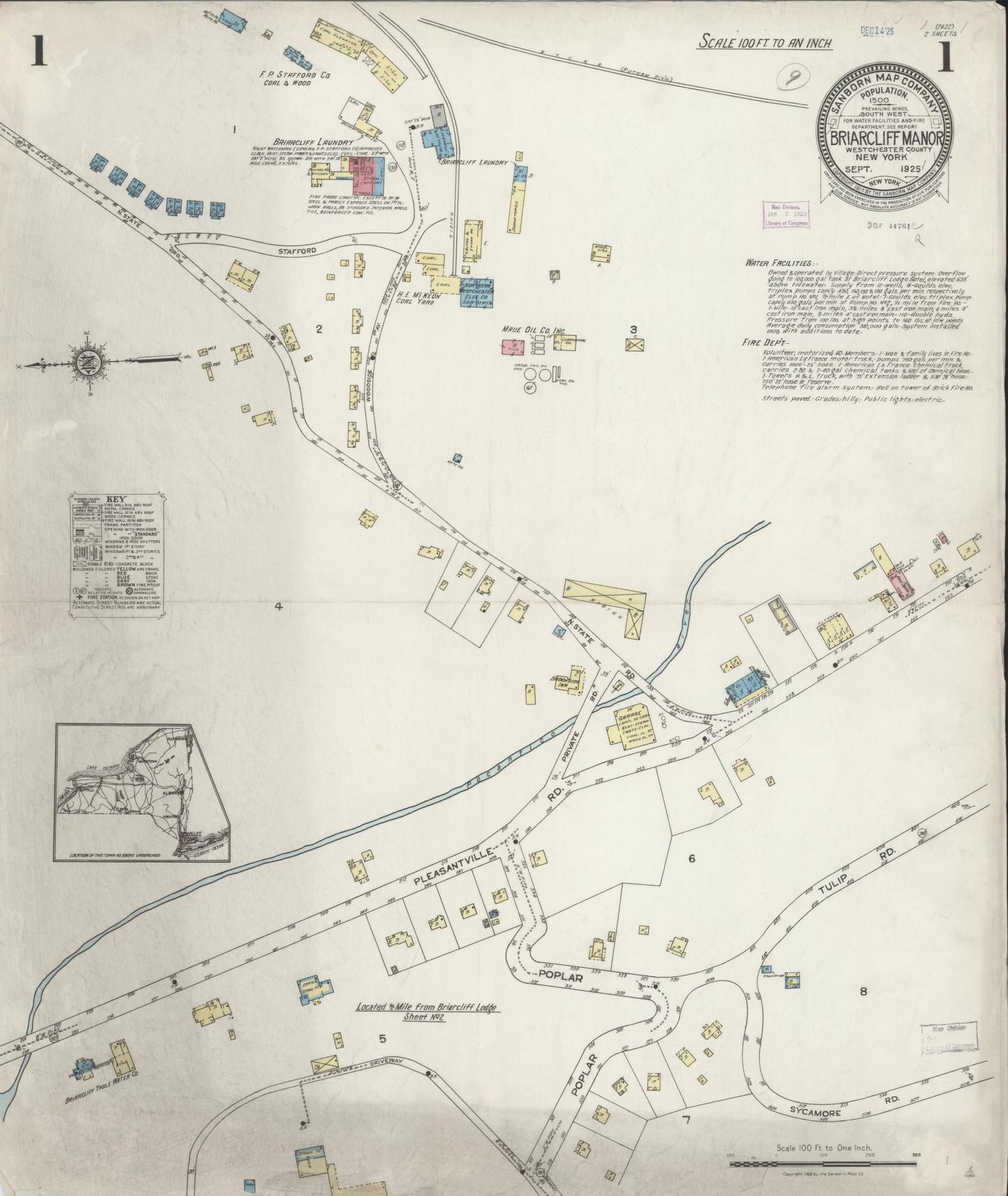 Sanborn Fire Insurance Map from Briarcliff Manor, Westchester County, New York. (1925) – Historic Sanborn Fire Insurance Map Print