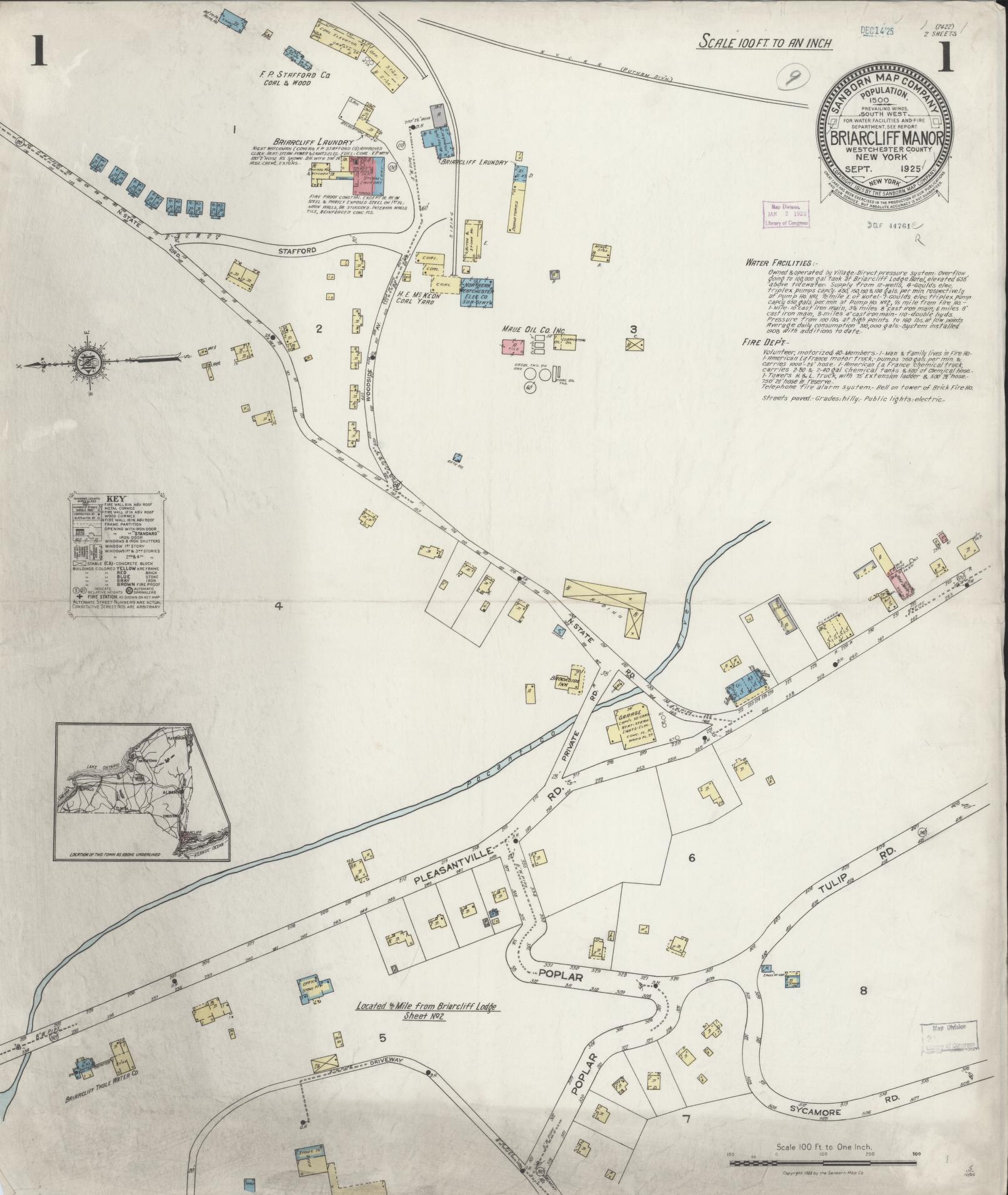 Sanborn Fire Insurance Map from Briarcliff Manor, Westchester County, New York. (1925) – Historic Sanborn Fire Insurance Map Print