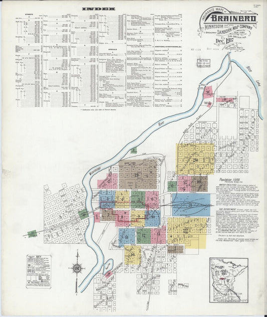 Sanborn Fire Insurance Map from Brainerd, Crow Wing County, Minnesota (1917), Sheet #0001 - Complete Map Set gallery image, historic Sanborn map, vintage wall art, Minnesota Minnesota