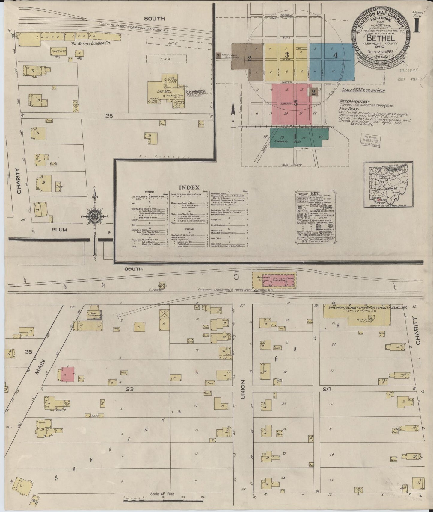 Sanborn Fire Insurance Map from Bethel, Clermont County, Ohio (1922), Sheet #0001 - Historic Sanborn Fire Insurance Map Print, vintage old map wall art, antique decor, genealogy gift, Ohio Ohio map