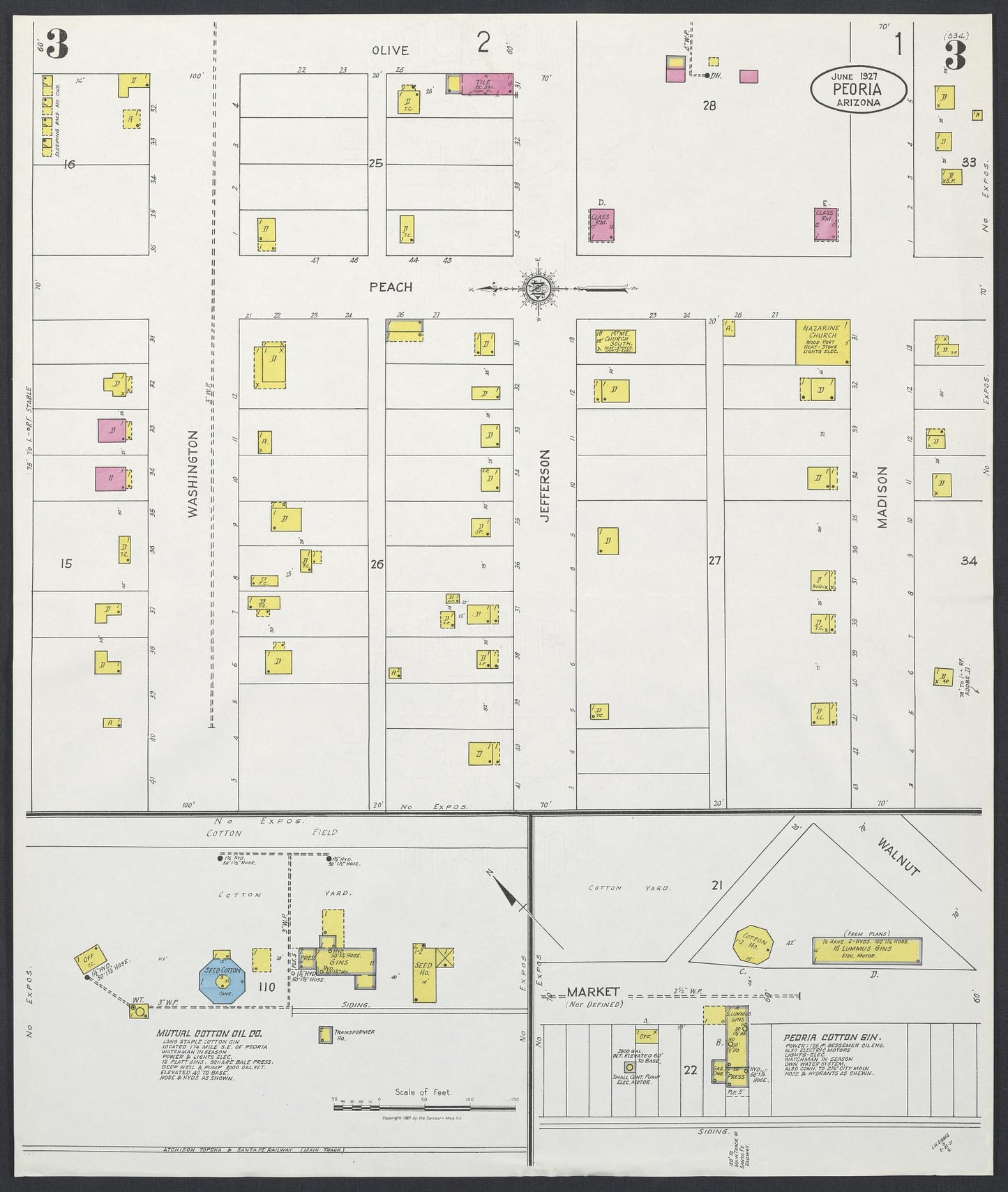 Sanborn Fire Insurance Map from Peoria, Maricopa County, Arizona (1927), Sheet #0003 - Complete Map Set gallery image, historic Sanborn map, vintage wall art, Arizona Arizona