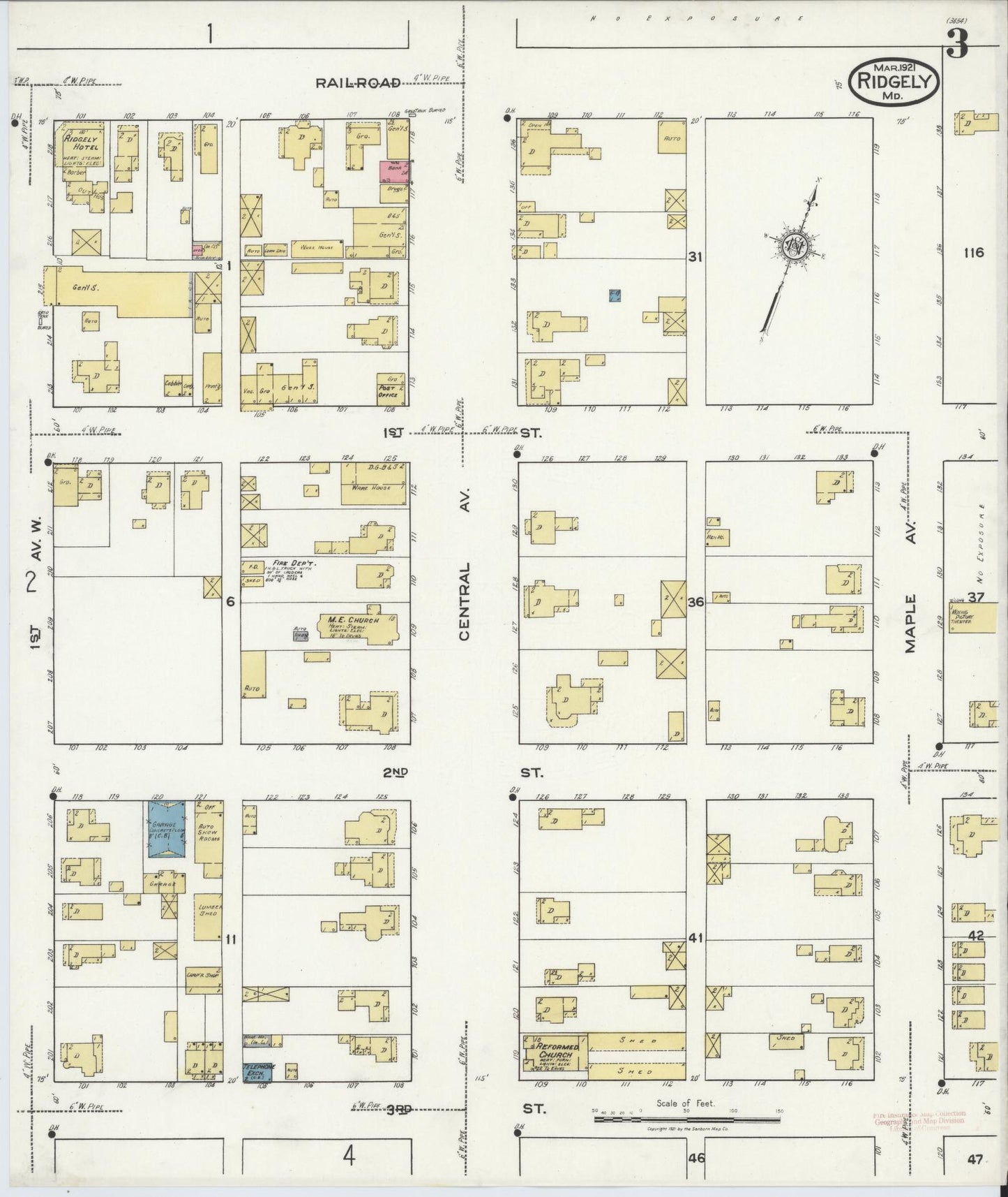 Sanborn Fire Insurance Map from Ridgely, Caroline County, Maryland (1921), Sheet #0003 - Complete Map Set gallery image, historic Sanborn map, vintage wall art, Maryland Maryland