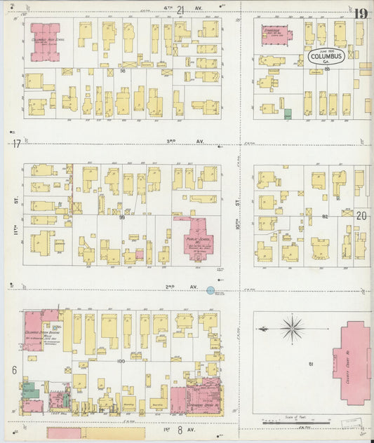 Sanborn Fire Insurance Map from Columbus, Muscogee County, Georgia (1900), Sheet #0019 - Historic Sanborn Fire Insurance Map Print, vintage old map wall art, antique decor, genealogy gift, Georgia Georgia map