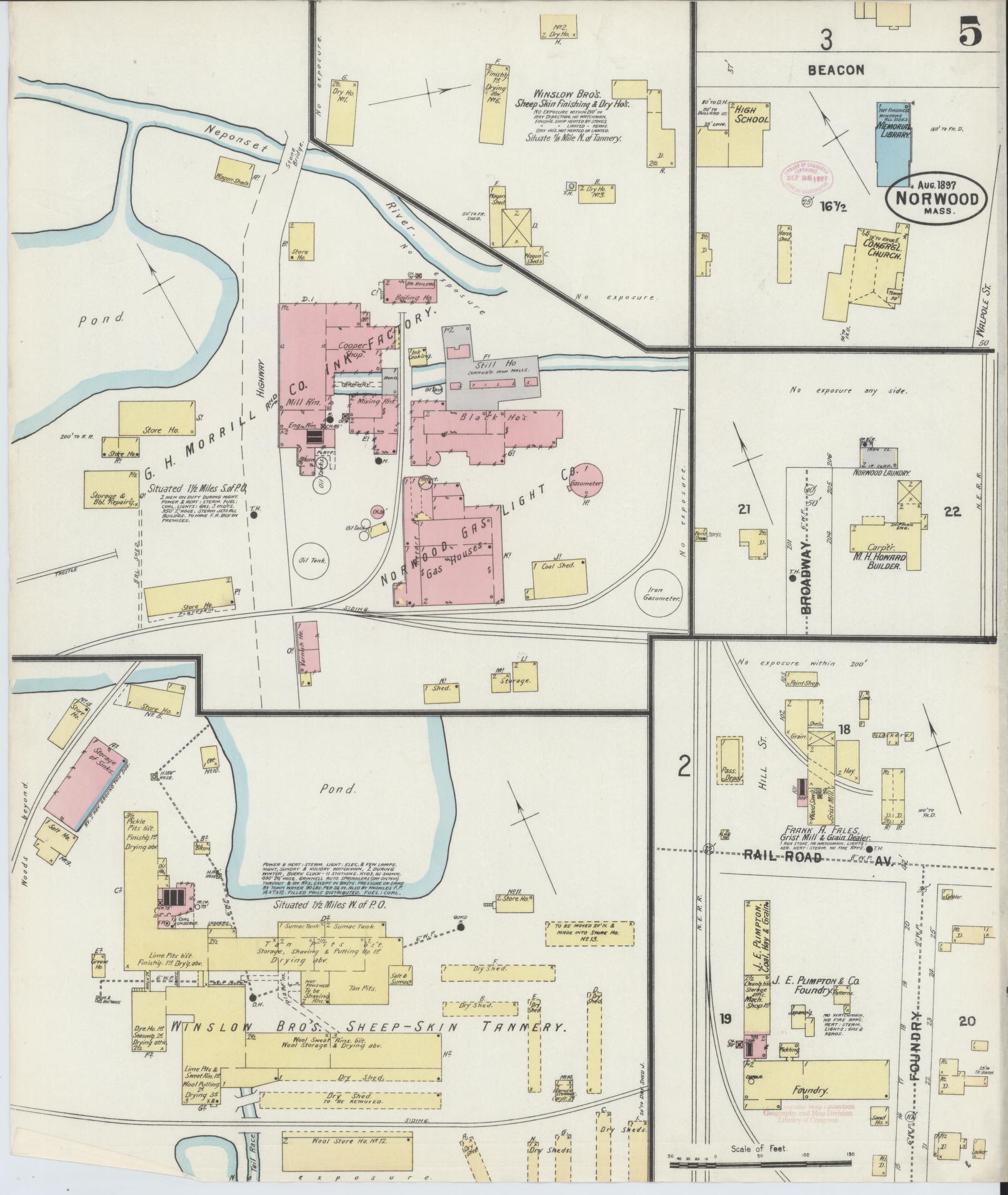Sanborn Fire Insurance Map from Norwood, Norfolk County, Massachusetts (1897), Sheet #0005 - Complete Map Set gallery image, historic Sanborn map, vintage wall art, Massachusetts Massachusetts