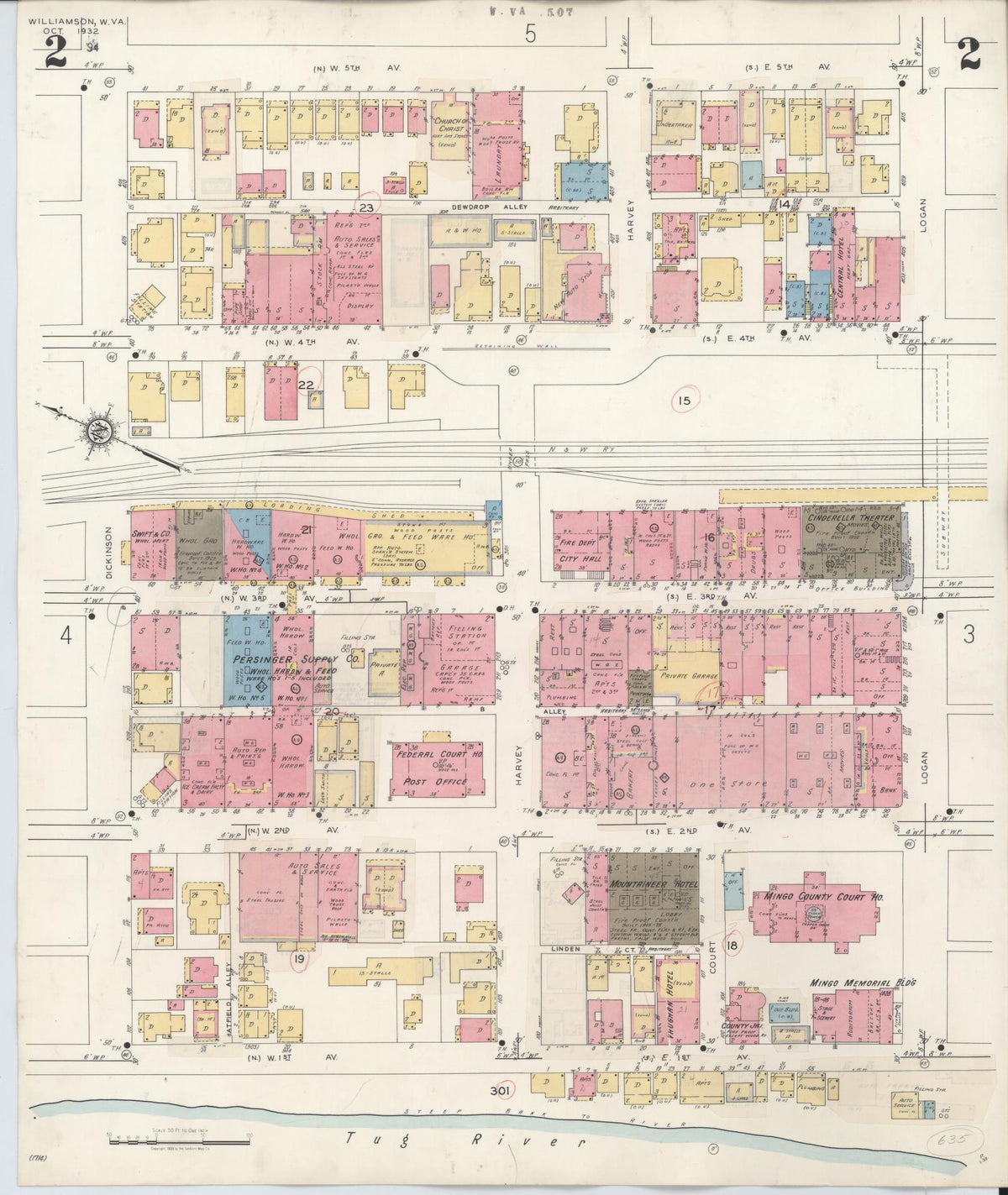 Sanborn Fire Insurance Map from Williamson, Mingo County, West Virginia (1943), Sheet #0002 - Complete Map Set gallery image, historic Sanborn map, vintage wall art, West Virginia West Virginia