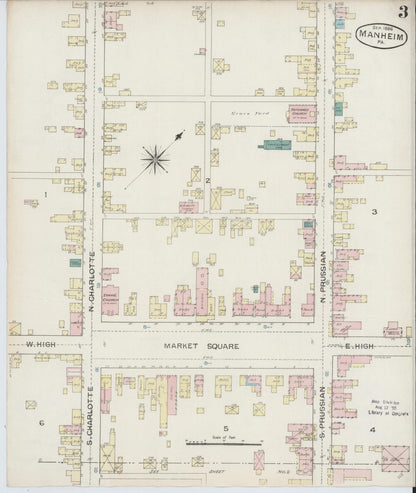 Sanborn Fire Insurance Map from Manheim, Lancaster County, Pennsylvania (1886), Sheet #0003 - Historic Sanborn Fire Insurance Map Print, vintage old map wall art, antique decor, genealogy gift, Pennsylvania Pennsylvania map