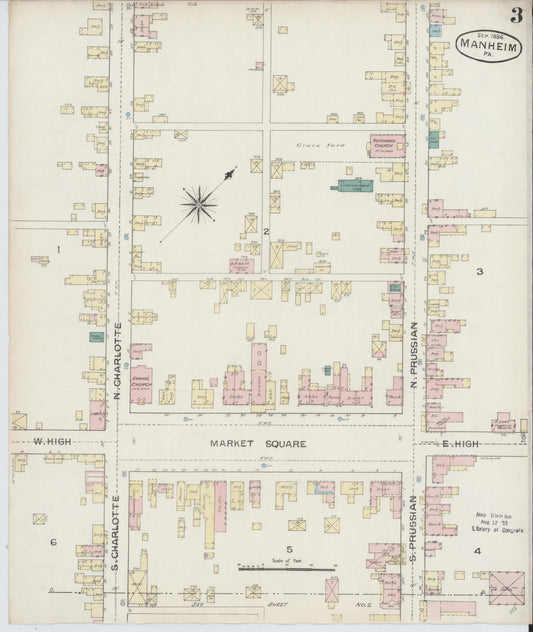 Sanborn Fire Insurance Map from Manheim, Lancaster County, Pennsylvania (1886), Sheet #0003 - Historic Sanborn Fire Insurance Map Print, vintage old map wall art, antique decor, genealogy gift, Pennsylvania Pennsylvania map