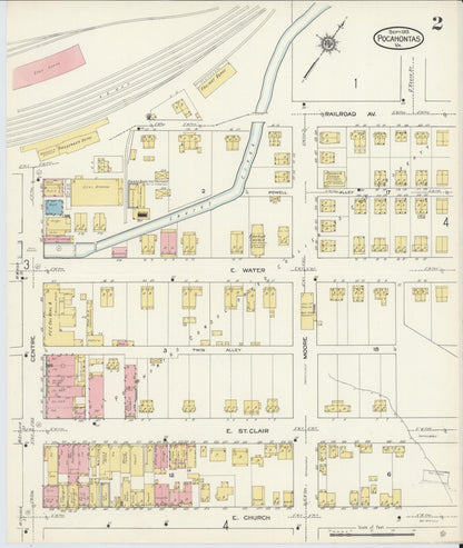 Sanborn Fire Insurance Map from Pocahontas, Tazewell County, Virginia (1913), Sheet #0002 - Complete Map Set gallery image, historic Sanborn map, vintage wall art, Virginia Virginia