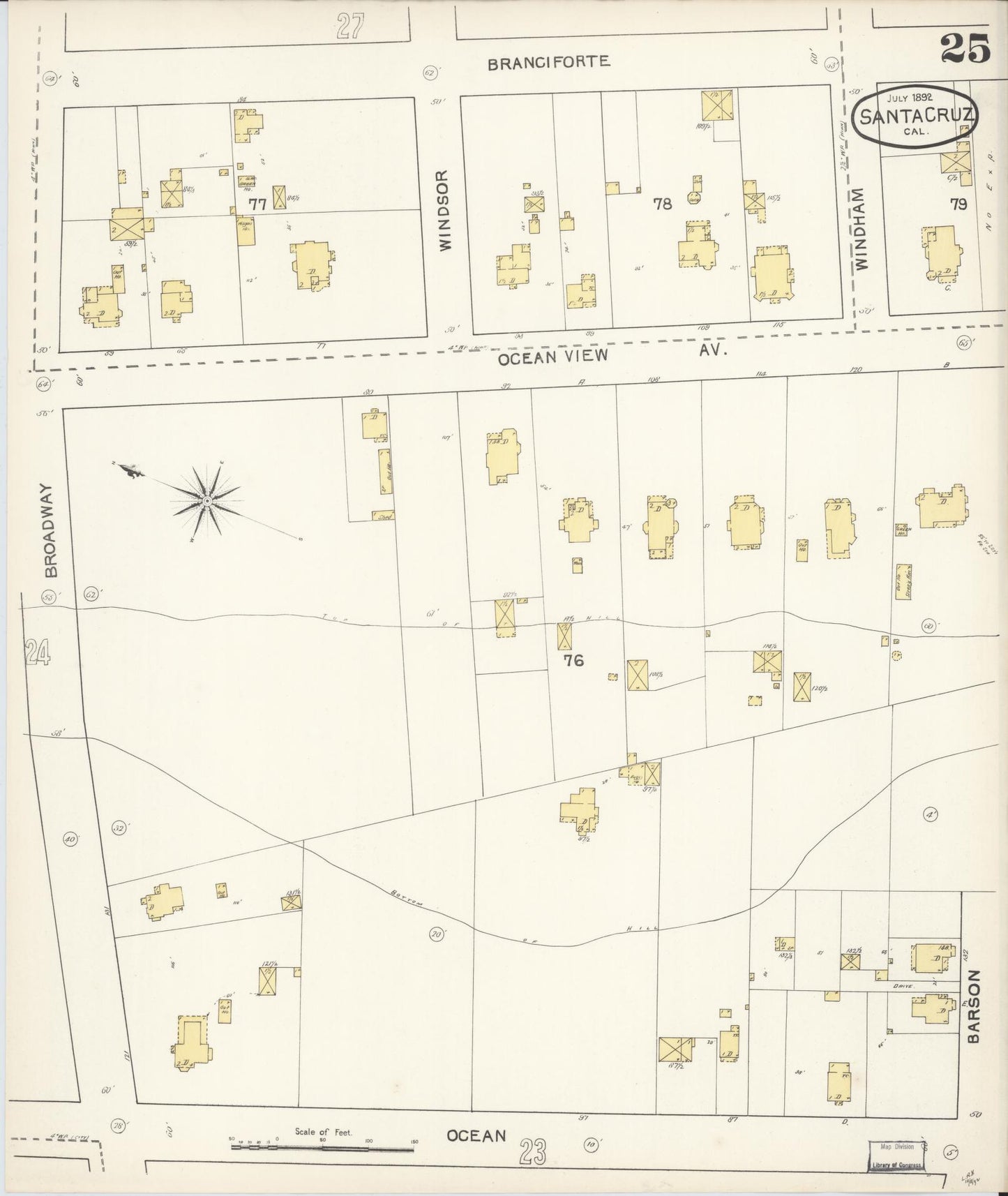 Sanborn Fire Insurance Map from Santa Cruz, Santa Cruz County, California (1892), Sheet #0025 - Complete Map Set gallery image, historic Sanborn map, vintage wall art, California California